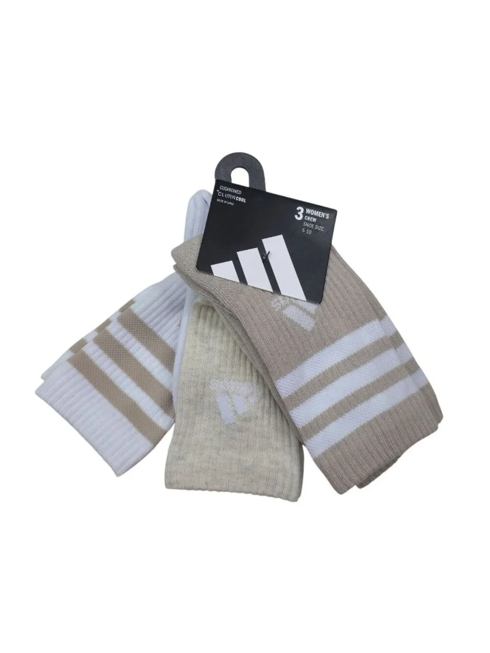 Adidas Womens ClimaCool Crew Socks 3 Pack Beige White Shoe Cushioned Breathable